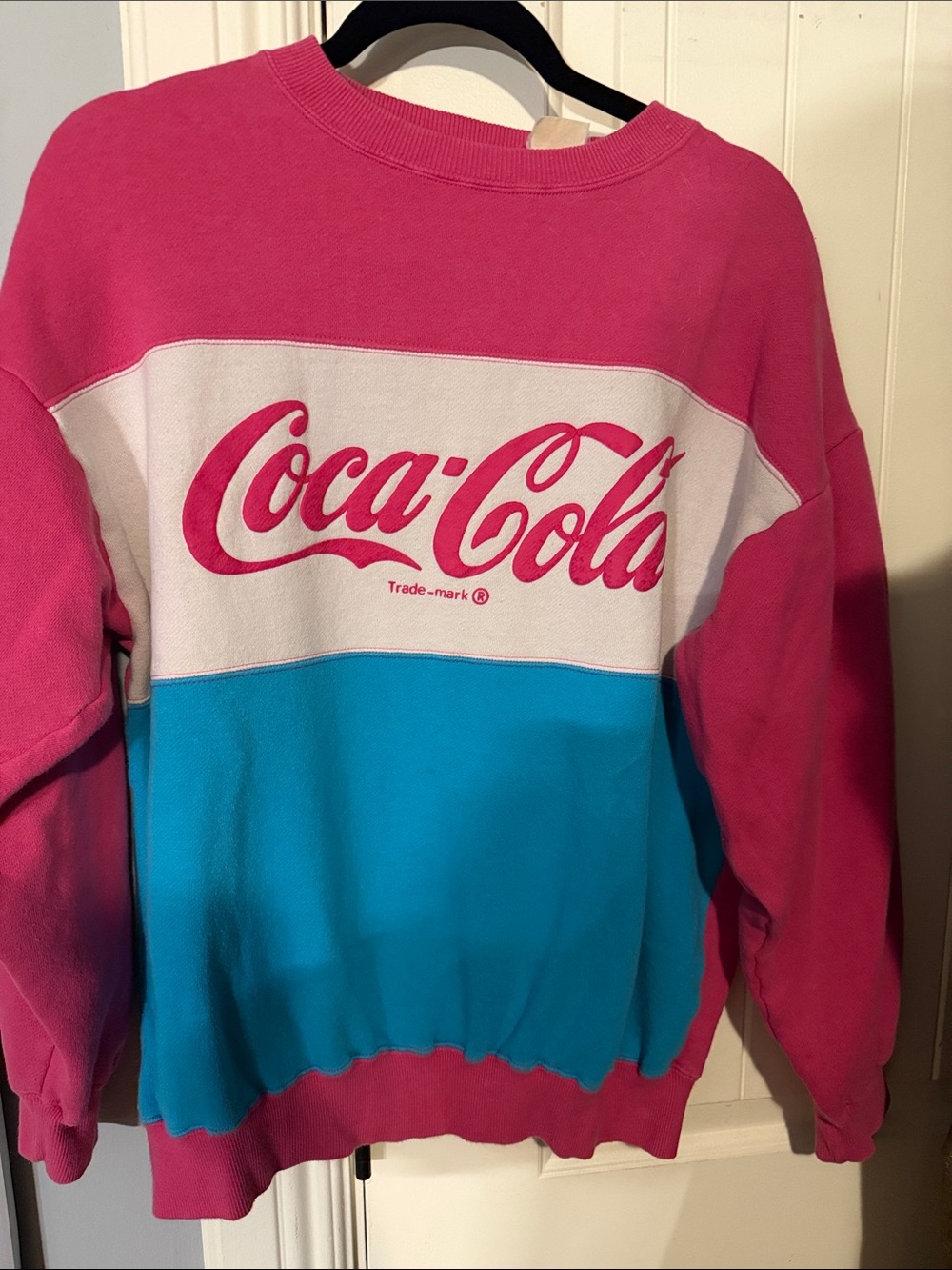 Vintage Coca Cola Pink, White & Teal Colorblock Sweatshirt